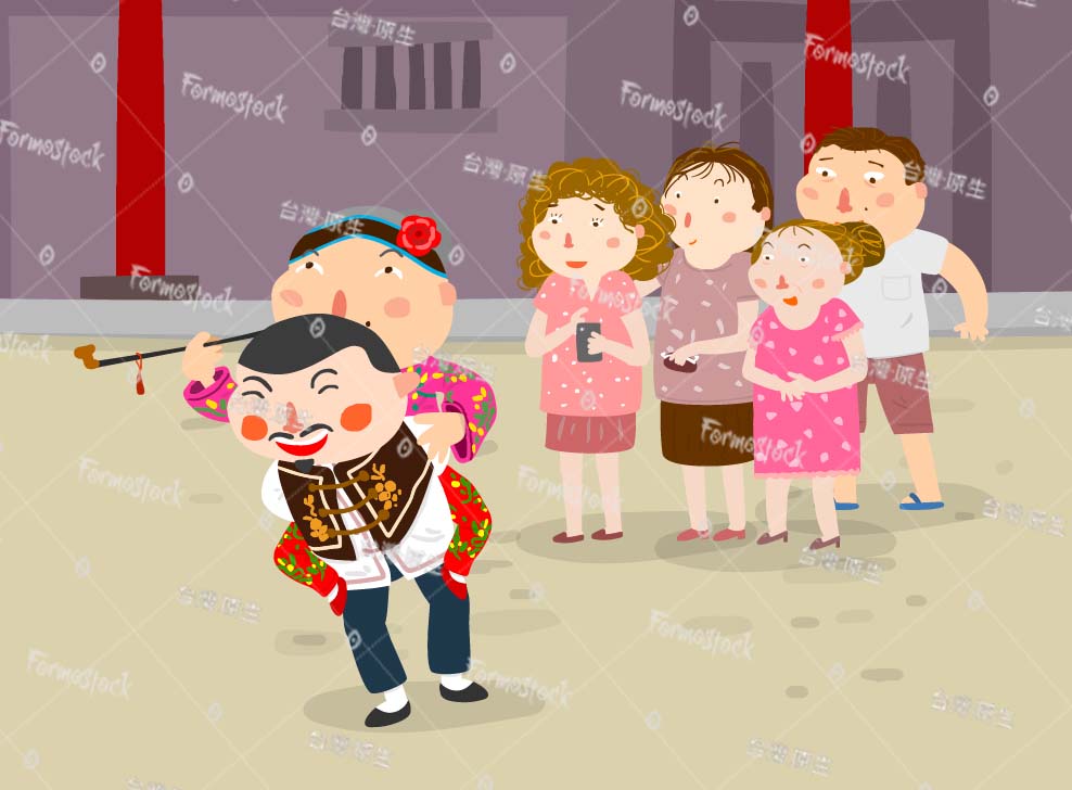 台灣傳統廟宇文化客家舞蹈老揹少公揹婆