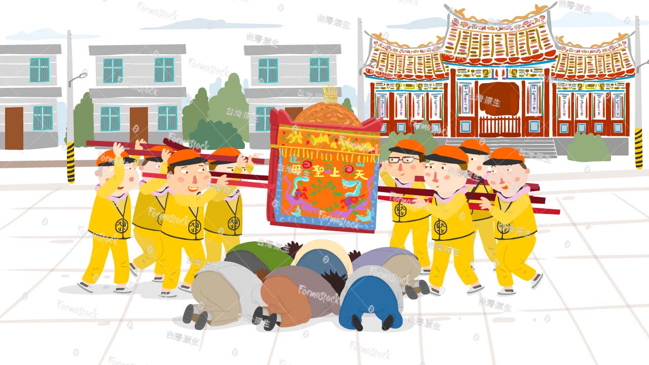台灣傳統宮廟民俗起駕抬轎與信眾參拜